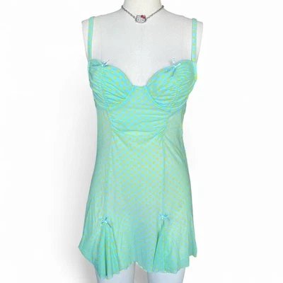 Rampage синий зеленый и желтый горошек babydoll белье платье ruching банты - Изображение 1 из 4