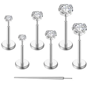 16G Flat Back Earrings Stud G23 Titanium Threadless Tragus Labret Cartilage L... - Picture 1 of 6