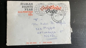 USA 1968 13¢ Human Rights Year Airmail Cover Washington DC to Nepal - Picture 1 of 2