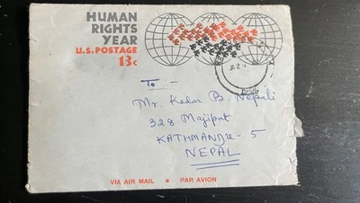 USA 1968 13¢ Human Rights Year Airmail Cover Washington DC to Nepal - Image 1 of 2