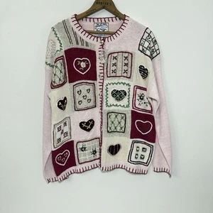 Neu Vintage Gr. M Erbstück Sammlerstücke bestickt Pullover Cardigan Herzen Applikation - Bild 1 von 9
