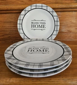 Royal Norfolk 8" Dessert Plates BLESS THIS HOME Set Of 4 NEW Ceramic MicroDWsafe - Picture 1 of 5