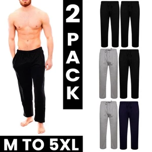 Mens Lounge Bottom Pyjama Pants Jersey PJs 100% Cotton Pajama Trousers Pack Of 2 - Picture 1 of 20