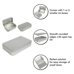 Large Silver Metal Rectangular Empty Tin Box Containers Storage Organization / - Picture 1 of 12