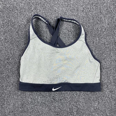 Sutiã esportivo feminino Nike Dri Fit forrado cinza sem fio puxar costas cruzadas tamanho médio - Imagem 1 de 4