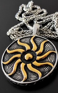 Schwarze Sonne Gott Anhänger Massiv Edelstahl Kette Wikinger Herren Biker KE214B - Bild 1 von 6