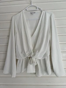 Topshop Petite White Bell Sleeve Tie Front Size 10 - Picture 1 of 6