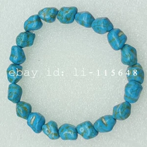 8-12mm Unique Blue Turquoise Bracelet Irregular Gemstone Beads Boho 7.5/8.5" - Picture 1 of 8