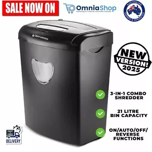 CENTURION OFFICE COMBO PAPER SHREDDER 21L CROSS CUT 10 SHEETS CDS CREDIT CARDS - Picture 1 of 8