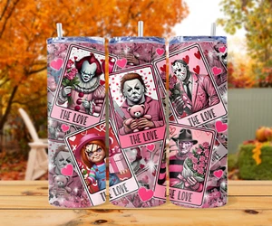 20oz Cute Horror Tumbler - Michael, Jason, Pennywise & Freddy in Love Theme - Picture 1 of 1