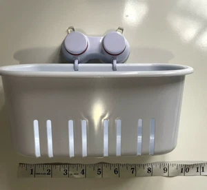 White plastic shower holder caddy basket with suction cup 9"x4.5" Works Great - Picture 1 of 9