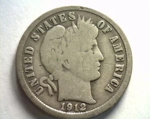 1912 BARBER DIME VERY GOOD VG NICE ORIGINAL COIN FROM BOBS COINS FAST SHIPMENT - Picture 1 of 2