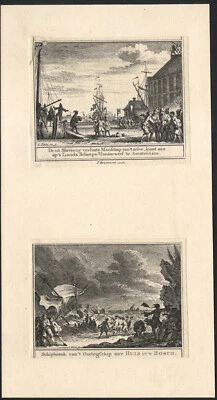 1740 Deux gravures originales Simon Fokke Marine bateaux Ecole hollandaise - Photo 1/3