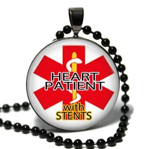 Herzpatient mit Stents Medizinischer Alarm Halskette Glas Top Anhänger & Kette - Bild 1 von 2