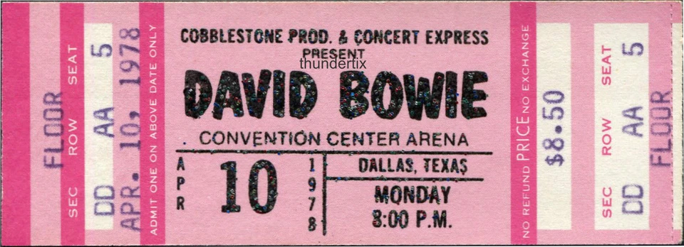 1 1978 DAVID BOWIE UNUSED FULL CONCERT TICKET Dallas Texas  laminated  reprint - Image 1 of 1