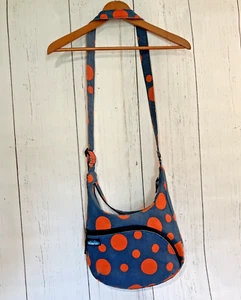 Kavu Limited Edition Blue and Orange Polka Dot Sydney Satchel Crossbody Bag - Picture 1 of 17