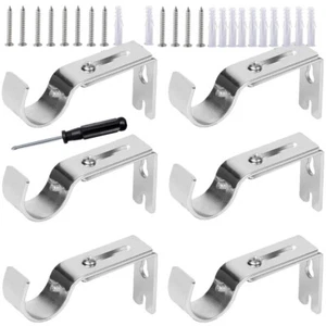 6Pc Curtain Pole Rod Brackets Window Holder Metal Heavy Duty Hardware Adjustable - Picture 1 of 9