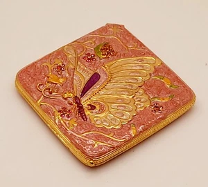 Dual Compact Purse Mirror Colorful Pink Butterfly Square style pink Cream base - Picture 1 of 7