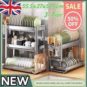 3Tier Dish Drainer Rack Kitchen Drying Rack Bowl Plate Holder With Drip Tray NEW - Picture 1 of 7