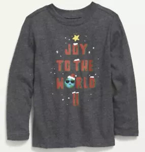 Old Navy Toddler Size 4T ~ “Joy To The World” Gray Long Sleeve T-Shirt Tee NWT - Picture 1 of 1