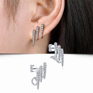 Fashion Women 925 Silver Stud Earrings Cubic Zirconia Party Jewelry Gift - Bild 1 von 1