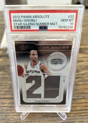 2012 Absolute Manu Ginobili Star Gazing Patch Game Used #4/25 PSA 10 Pop 1!!! - Image 1 of 2