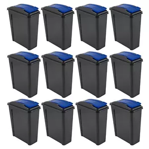 12 x 25L Recycling Slimline Bins Trash Food Waste Rubbish Dustbins Blue Lid Home - Picture 1 of 6