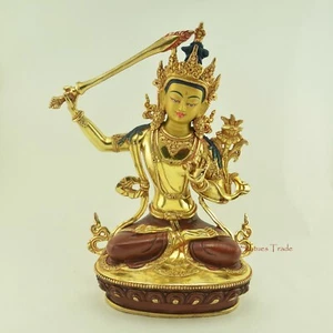 24 K Gold detaillierte handgeschnitzte Manjushri Jambiyang Kupfer Statue aus Patan Nepal - Bild 1 von 4