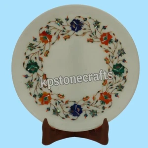 12” Handmade Pietra Dura Marble Wall Plate – Inlay Art with Paua Shell, Lapis La - Picture 1 of 6