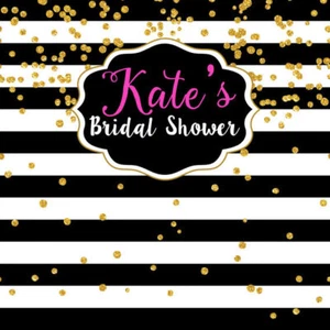 WEDDING BRIDAL SHOWER HENS GOLD BLACK WHITE PERSONALISED PARTY BANNER DECORATION - Picture 1 of 4