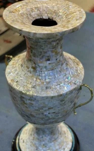Handmade Wooden Vase Inlaid Mother of Pearl 27" H - Picture 1 of 10