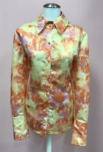 ST JOHN 8 10 Pretty Multi-Color Tie-Dye Womens Designer Top Shirt Satin Blouse - Picture 1 of 10
