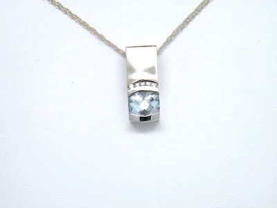 Authentic 14k White Gold large Pendant, Cushion cut Aquamarine  March birthstone - Image 1 of 4