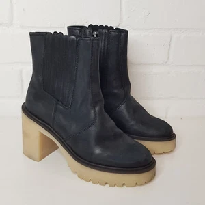 Botas de Tacón Chelsea Free People James Talla UK 3 Cuero Negro Gruesas Boho - Imagen 1 de 11