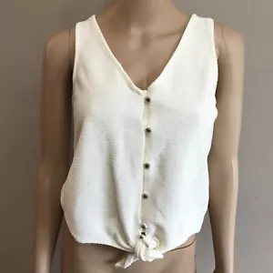 Madewell Texture & Thread Ribbed Tie Front Crop Tank Top Ivory Beige Cream Sz S - Picture 1 of 7