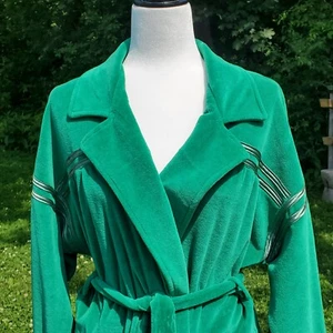 Vintage Velour Robe Kelly Green Conrad Lingerie Full Length Nightgown Cover Up - Bild 1 von 13