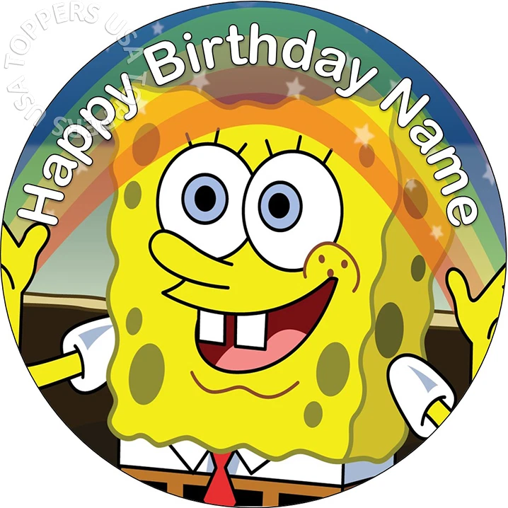 COMESTIBLE Bob Esponja Fiesta de Cumpleaños Pastel Topper Oblea Papel Redondo 7.5" (sin cortar) Foto 1 de 1