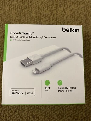 Belkin BOOST↑CHARGE MFi-Certified Lightning to USB-A 3M/10ft Cable Free Shipping - Image 1 of 4