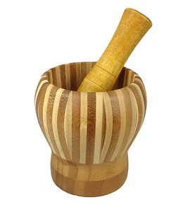 Mörser aus Holz mit Stößel Streifen dünn Zerkleinerer  - Picture 1 of 1