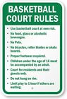 Basketball Court Rules Aluminum Weatherproof 8" x 12" Sign p00560