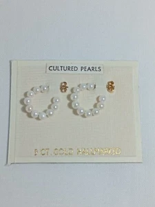 VINTAGE! 9ct CULTURED PEARL HOOP EARRINGS WITH STUD FITTING. HALLMARKED 375. - Picture 1 of 4