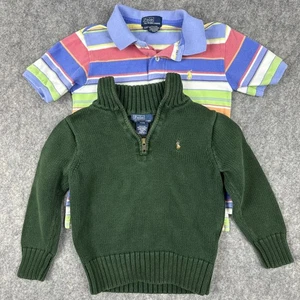 POLO RALPH LAUREN Knit Collared Solid Sweater Boys 4T Green Shirts Toddler Lot 2 - Picture 1 of 14