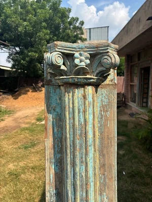 Antique Wooden Column Base Garden Stool | French Colonial Pair Of 2 - Image 1 of 4