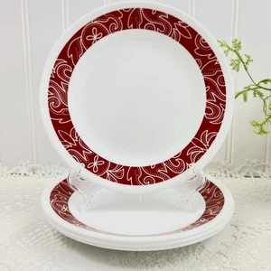 Corelle Vitrelle Red BANDHANI Set of 4 Dessert Bread Butter Plates - Picture 1 of 11