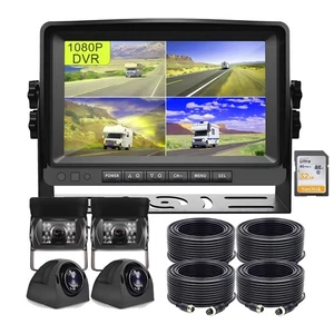 1080P  Backup Camera  + 9" Quad Split Monitor DVR Recorder Truck Trailer - Picture 1 of 15