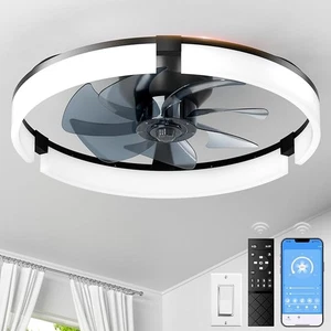 20" Ceiling Fans with Lights and Remote, 3000K-6500K Dimmable Flush Mount, 6SP - Picture 1 of 6
