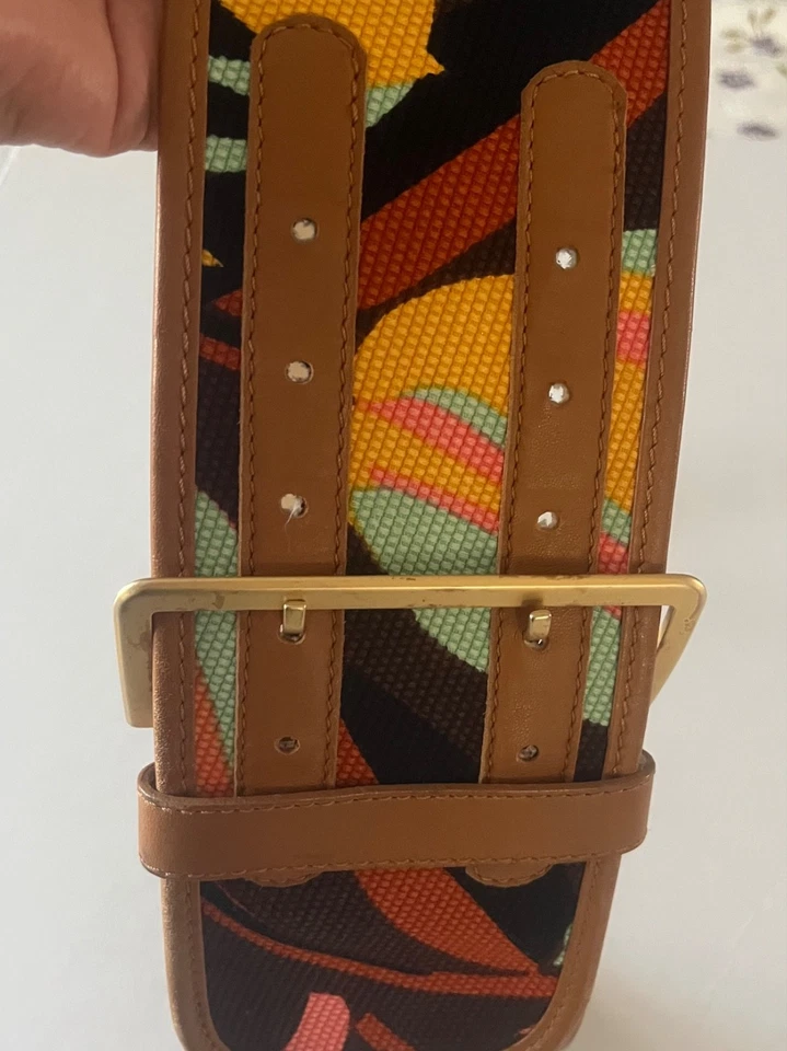 Wide Multiclor Cotton Cow Leather Belt High Waist Hip Plus Size L Italy 33-37 - Image 1 of 4