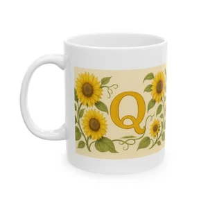 Sonnenblume Monogrammiert Keramik Tasse-Fröhliche Blumen Kaffeetasse-Geschenk 11 Unzen oder 15 Unzen - Bild 1 von 11