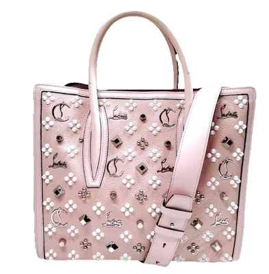 Christian Louboutin Paloma Tote Embellished Leather Medium Auth 2way Beige Spike - Image 1 of 4
