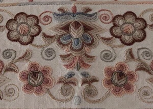 Antique Crewel Embroidery Pillow Sham ART DECO Brown Pink Linen 14x21 - Picture 1 of 6